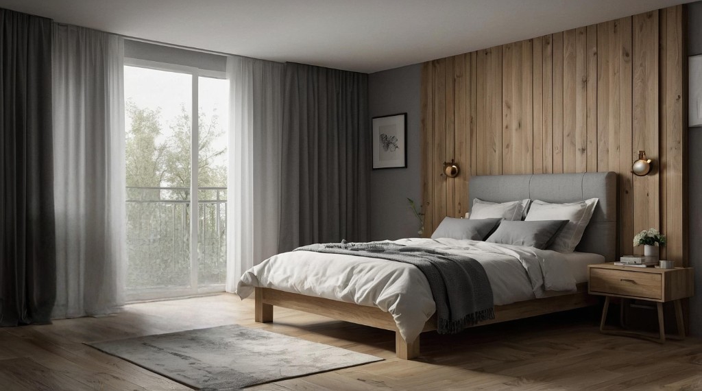 The same bedroom without the armchair, floor and curtains rebuilt with Mix&Design