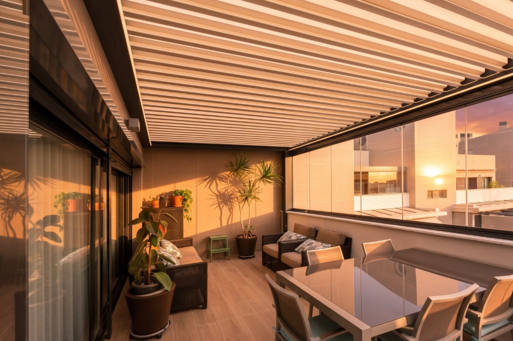 The same terrace with golden-hour lighting generated with Mix&Design