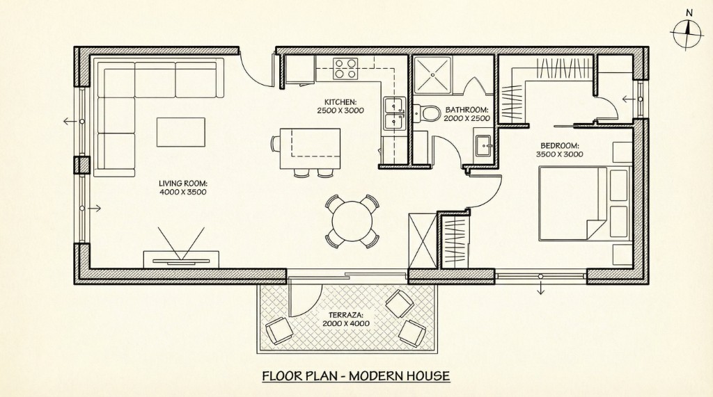 2D floor plan of a modern dwelling, starting image in Mix&Design